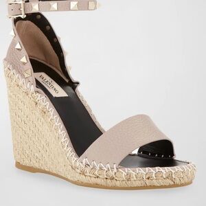 Valentino Garavani Studded Beige Wedge Sandals, 38